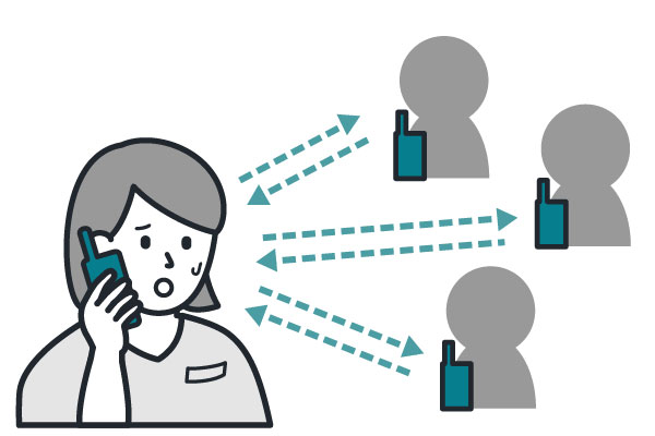 PHSで個別連絡をする病院スタッフ