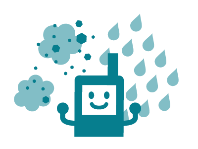 粉塵や雨の中で無線機が動作するイラスト