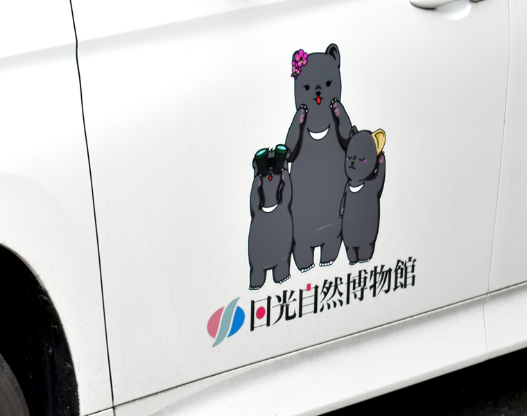 >博物館の車輌に描かれた3頭のクマ